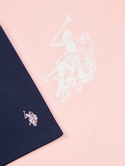 U.S. Polo Assn. Pink Girls Print T-Shirt and Jersey Shorts Set - Image 3 of 5