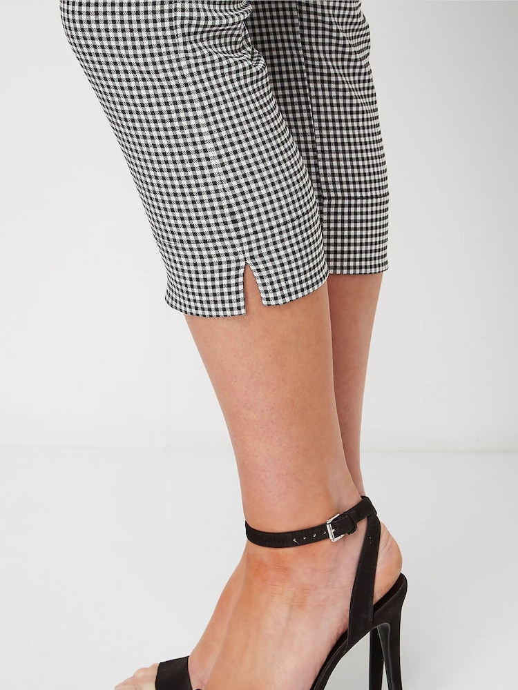 Roman Black Gingham Elastic Waist Stretch Cropped Trousers - Image 4 of 4