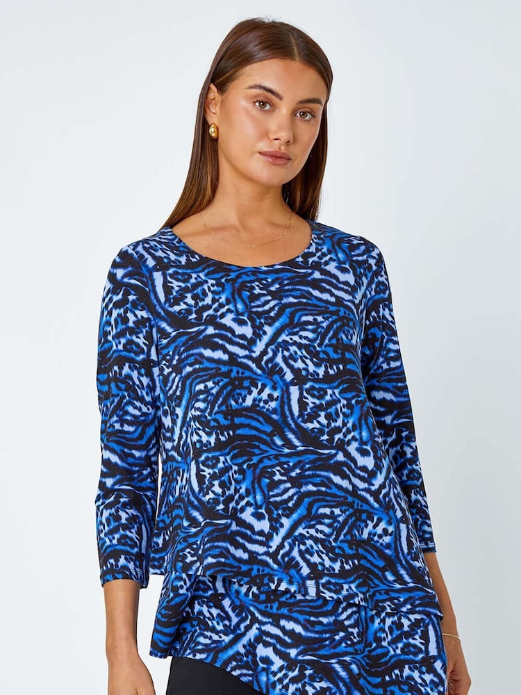 Roman Blue Animal Asymmetric Layer Stretch T-Shirt - Image 1 of 5