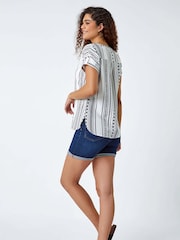 Roman White Print Button V-Neck Detail Blouse - Image 2 of 5