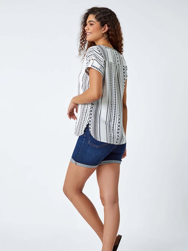 Roman White Print Button V-Neck Detail Blouse - Image 2 of 5