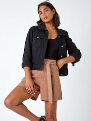 Roman Brown Relaxed Elastic Tie Waist Pocket Shorts - Image 1 of 5