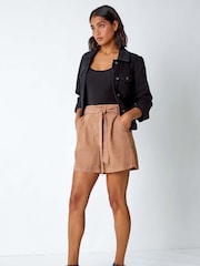 Roman Brown Relaxed Elastic Tie Waist Pocket Shorts - Image 2 of 5