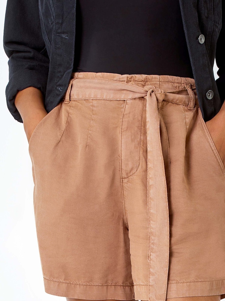 Roman Brown Relaxed Elastic Tie Waist Pocket Shorts - Image 5 of 5