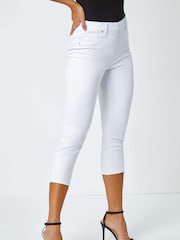 Roman White Cropped Stretch Elastic Waist Denim Leggings - Image 1 of 5
