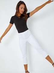 Roman White Cropped Stretch Elastic Waist Denim Leggings - Image 2 of 5