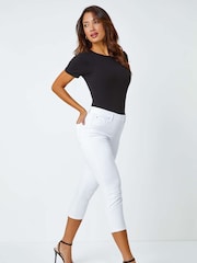 Roman White Cropped Stretch Elastic Waist Denim Leggings - Image 3 of 5