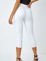 Roman White Cropped Stretch Elastic Waist Denim Leggings - Image 4 of 5