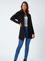 Roman Black Longline Ruffle Detail Cardigan - Image 1 of 5