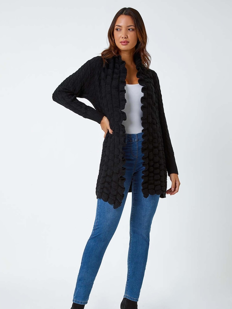 Roman Black Longline Ruffle Detail Cardigan - Image 1 of 5