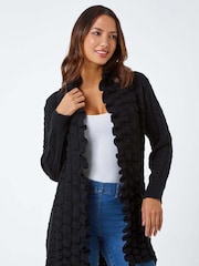 Roman Black Longline Ruffle Detail Cardigan - Image 2 of 5