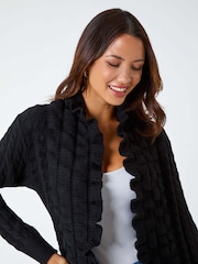 Roman Black Longline Ruffle Detail Cardigan - Image 4 of 5