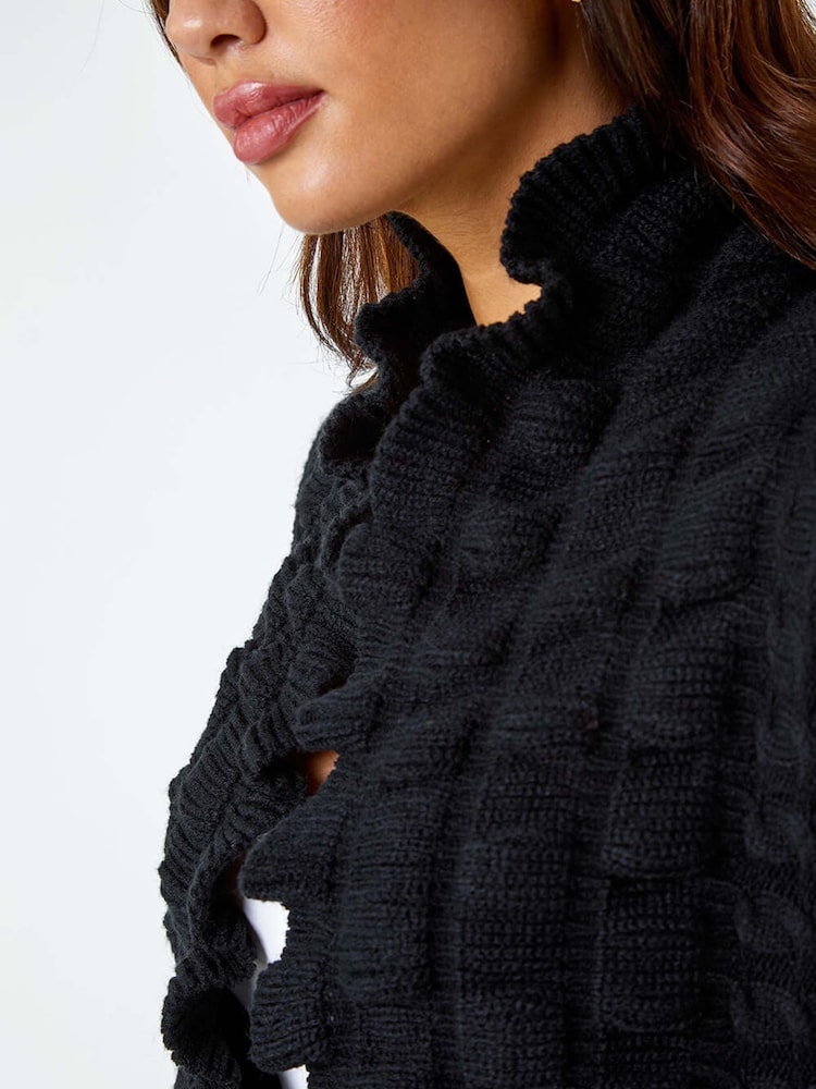 Roman Black Longline Ruffle Detail Cardigan - Image 5 of 5