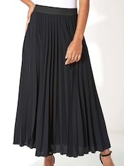 Roman Black Pleated Elastic Waist Maxi Skirt - Image 1 of 3