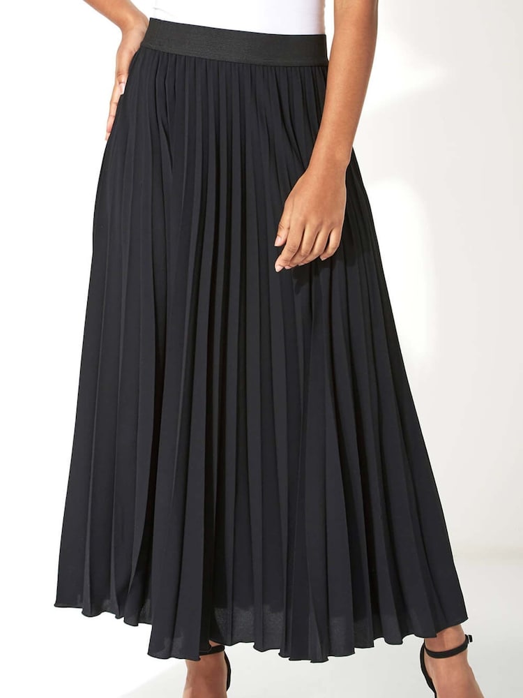 Roman Black Pleated Elastic Waist Maxi Skirt - Image 1 of 3