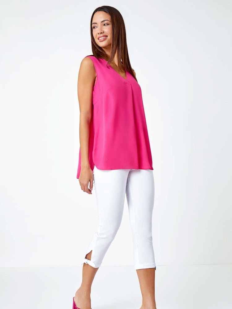 Roman Elastic Waist Tie Hem Cropped Trousers - Imagen 2 de 5 Roman Elastic Waist Tie Hem Cropped Trousers - Imagen 2 de 5
