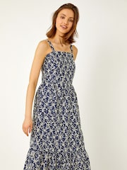 Roman Blue Broderie Detail Cotton Midi Dress - Image 2 of 5