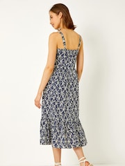 Roman Blue Broderie Detail Cotton Midi Dress - Image 3 of 5