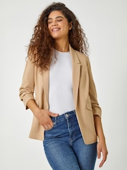 Roman Natural Ruched 3/4 Sleeve Stretch Blazer - Image 1 of 5