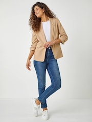 Roman Natural Ruched 3/4 Sleeve Stretch Blazer - Image 3 of 5