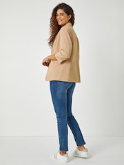 Roman Natural Ruched 3/4 Sleeve Stretch Blazer - Image 4 of 5
