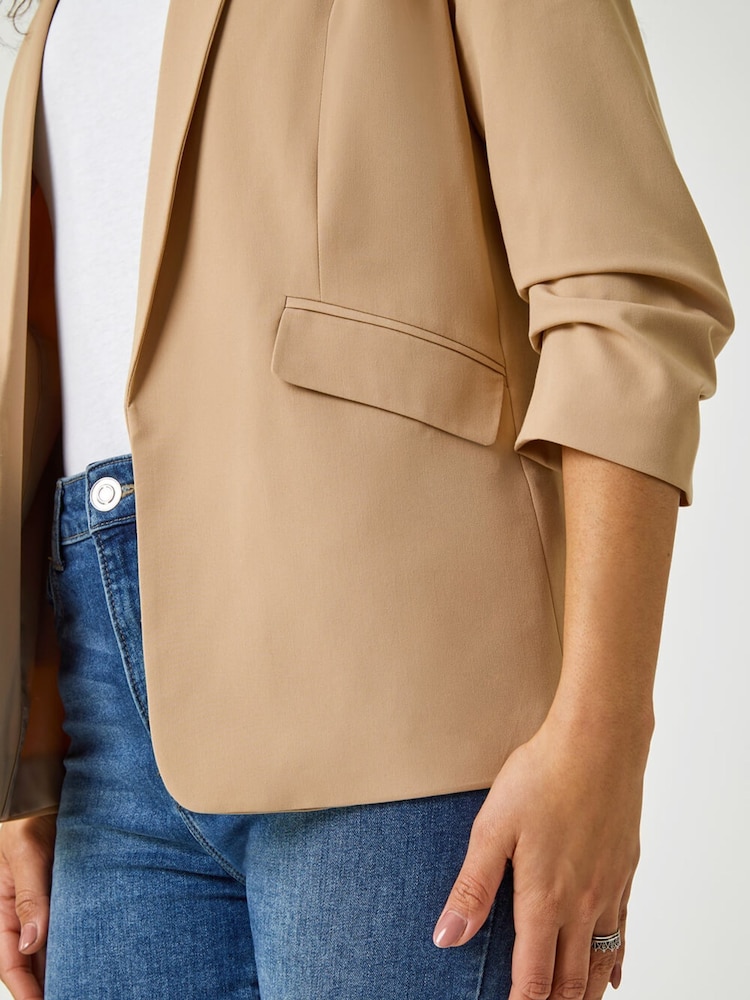 Roman Natural Ruched 3/4 Sleeve Stretch Blazer - Image 5 of 5