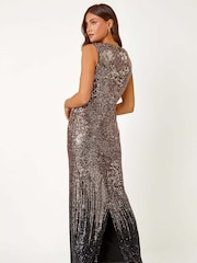 Roman Metallic Sequin V-Neck Stretch Wrap Maxi Dress - Image 3 of 5