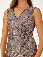 Roman Metallic Sequin V-Neck Stretch Wrap Maxi Dress - Image 5 of 5