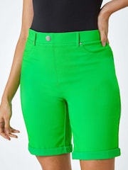 Roman Green Elastic Waist Turn Up Stretch Shorts - Image 5 of 5