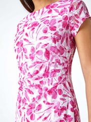 Roman White Floral Print Lace Gathered Stretch Bodycon Dress - Image 5 of 5