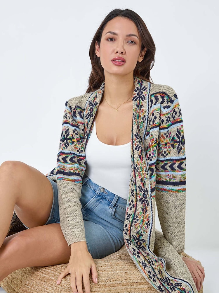 Roman Natural Nordic Patterned Longline Cardigan - Image 1 of 5