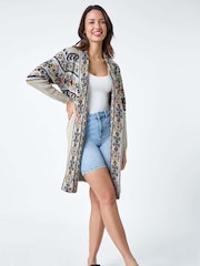 Roman Natural Nordic Patterned Longline Cardigan - Image 2 of 5