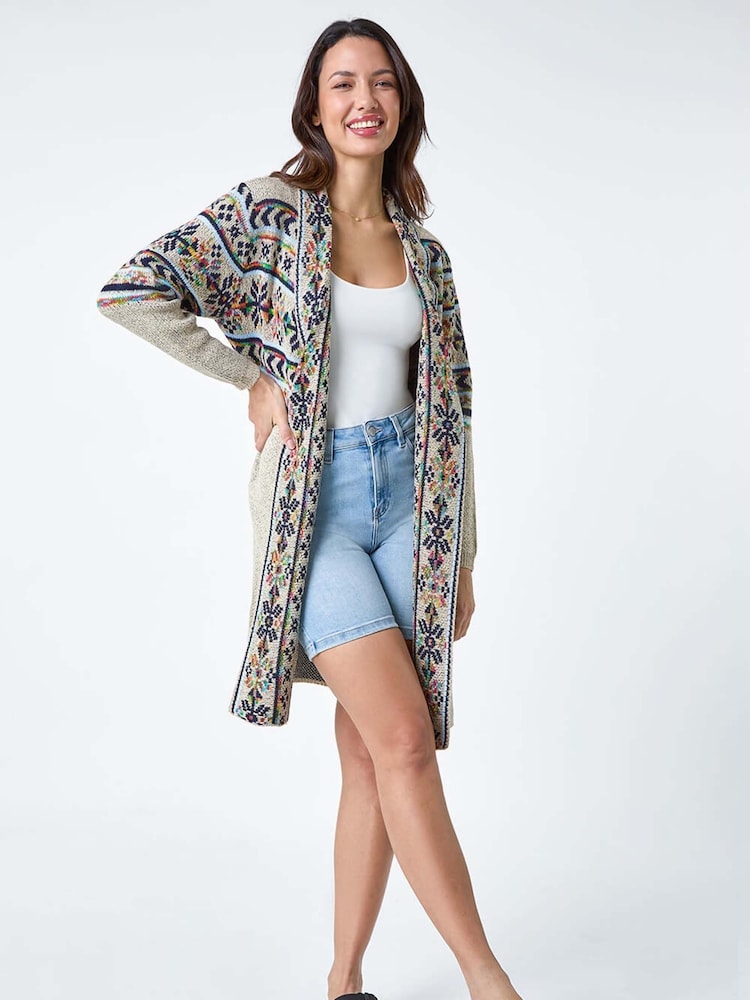 Roman Natural Nordic Patterned Longline Cardigan - Image 2 of 5