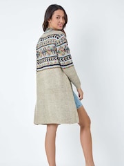 Roman Natural Nordic Patterned Longline Cardigan - Image 3 of 5