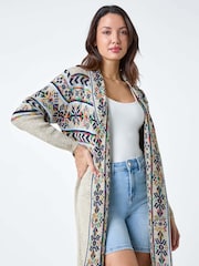 Roman Natural Nordic Patterned Longline Cardigan - Image 4 of 5