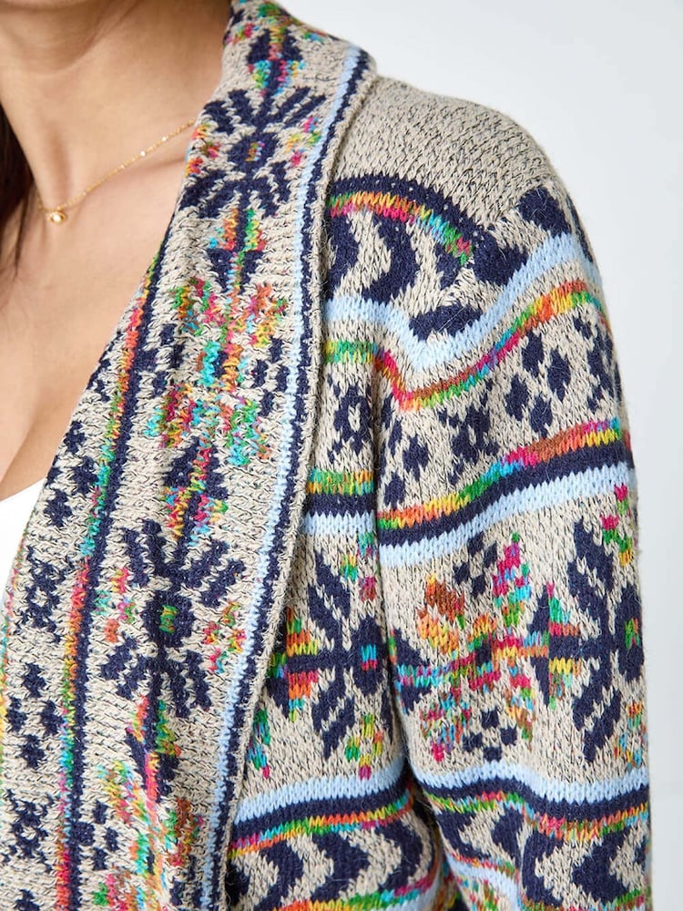 Roman Natural Nordic Patterned Longline Cardigan - Image 5 of 5