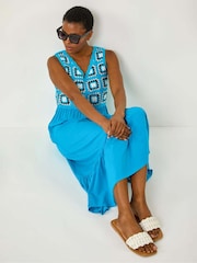 Roman Blue Sleeveless Crochet Fit & Flare Midi Dress - Image 3 of 5