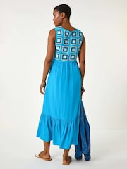 Roman Blue Sleeveless Crochet Fit & Flare Midi Dress - Image 5 of 5