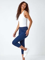 Roman Blue Chrome Cropped Stretch Elastic Waist Denim Leggings - Image 3 of 5