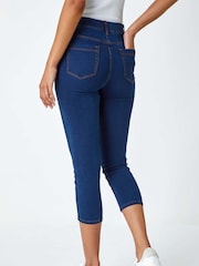 Roman Blue Chrome Cropped Stretch Elastic Waist Denim Leggings - Image 4 of 5