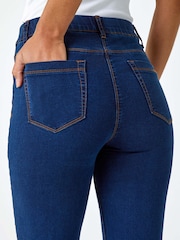 Roman Blue Chrome Cropped Stretch Elastic Waist Denim Leggings - Image 5 of 5
