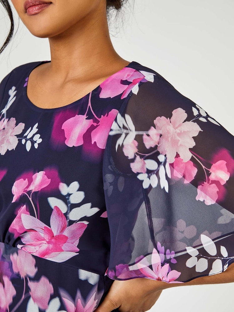 Roman Floral Print Chiffon Frill Asymmetric Midi Dress - Imagen 2 de 5 Roman Floral Print Chiffon Frill Asymmetric Midi Dress - Imagen 2 de 5
