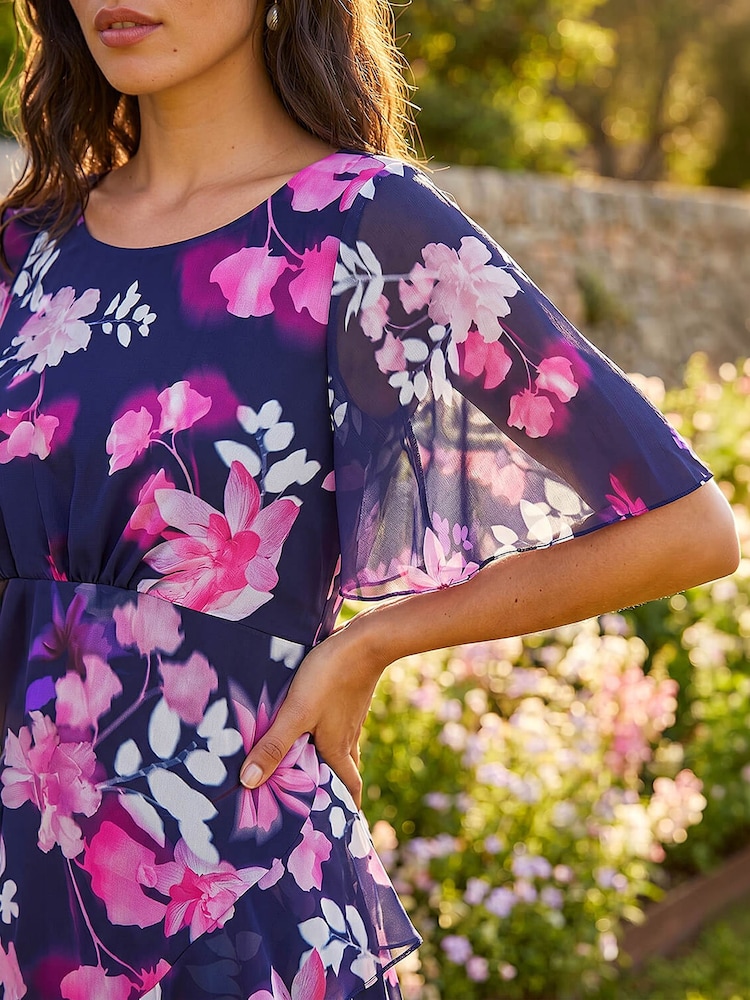 Vestido Midi assimétrico com estampa Roman Floral Print e babados em chiffon - Imagem 4 de 4