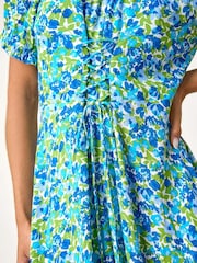 Roman Blue Lace-Up Detail Floral Print Bardot Dress - Image 5 of 5
