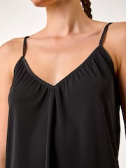 Roman Black Gathered V-Neck Stretch Vest Top - Image 2 of 5