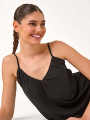 Roman Black Gathered V-Neck Stretch Vest Top - Image 3 of 5