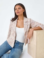 Roman Orange Stripe Textured 3/4 Sleeve Cotton Blend Jacket - Image 1 of 5