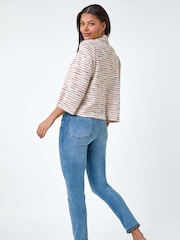 Roman Orange Stripe Textured 3/4 Sleeve Cotton Blend Jacket - Image 2 of 5