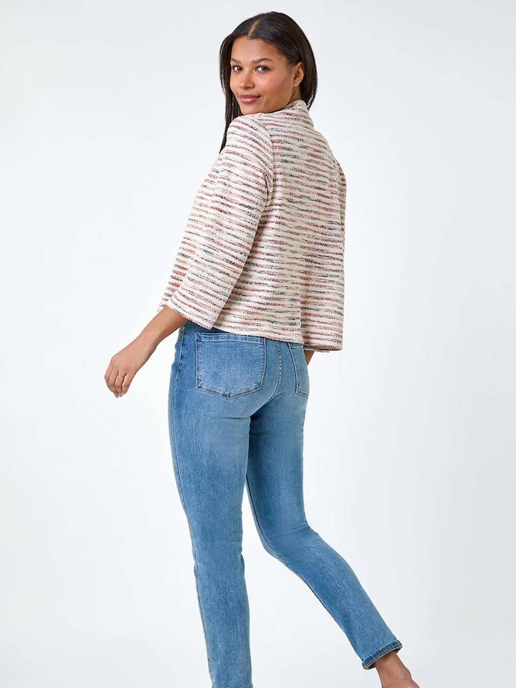 Roman Orange Stripe Textured 3/4 Sleeve Cotton Blend Jacket - Image 2 of 5