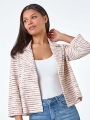 Roman Orange Stripe Textured 3/4 Sleeve Cotton Blend Jacket - Image 3 of 5